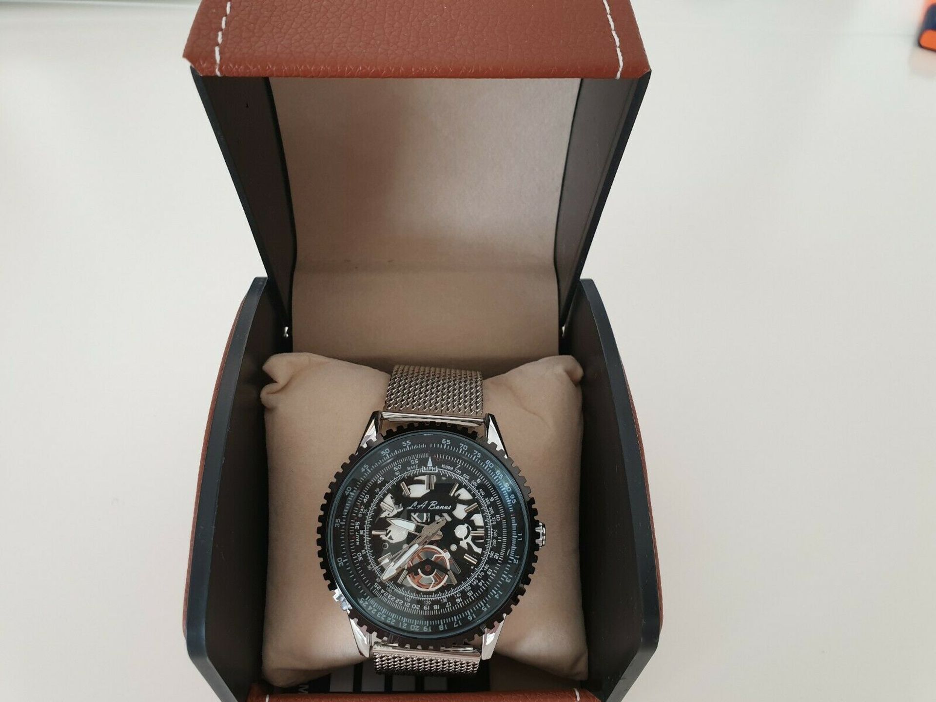 La Banus Men's Skeleton Dial Watch In Silver And Black Rrp £599 - Image 3 of 4