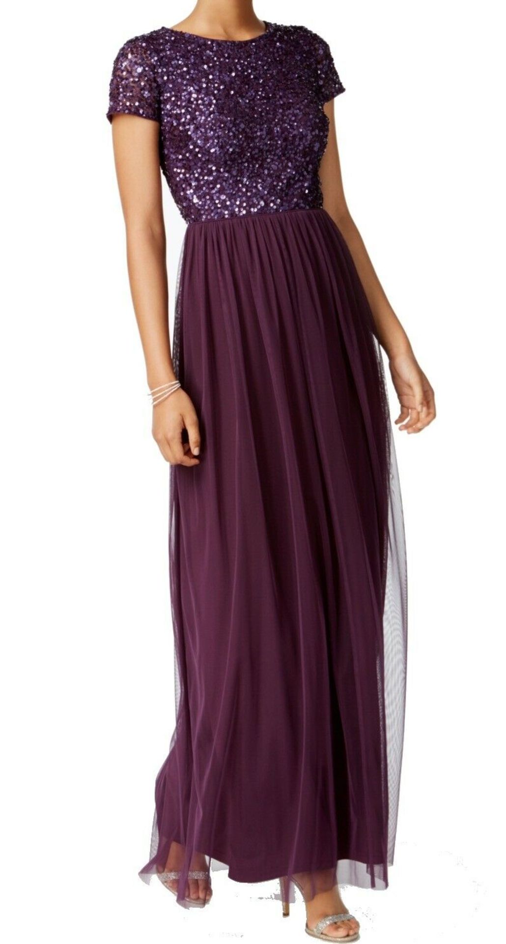 Adrianna Papell Sequined Tulle A-Line Gown Colour Purple Rrp £199 Size 14