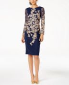 Xscape Petite Embroidered Lace Sheath Dress Uk 8 Colour Blue/Gold Rrp £182