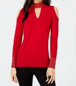 Designer Thalia Sodi Studded Choker Neck Sweater/Top - Red Colour