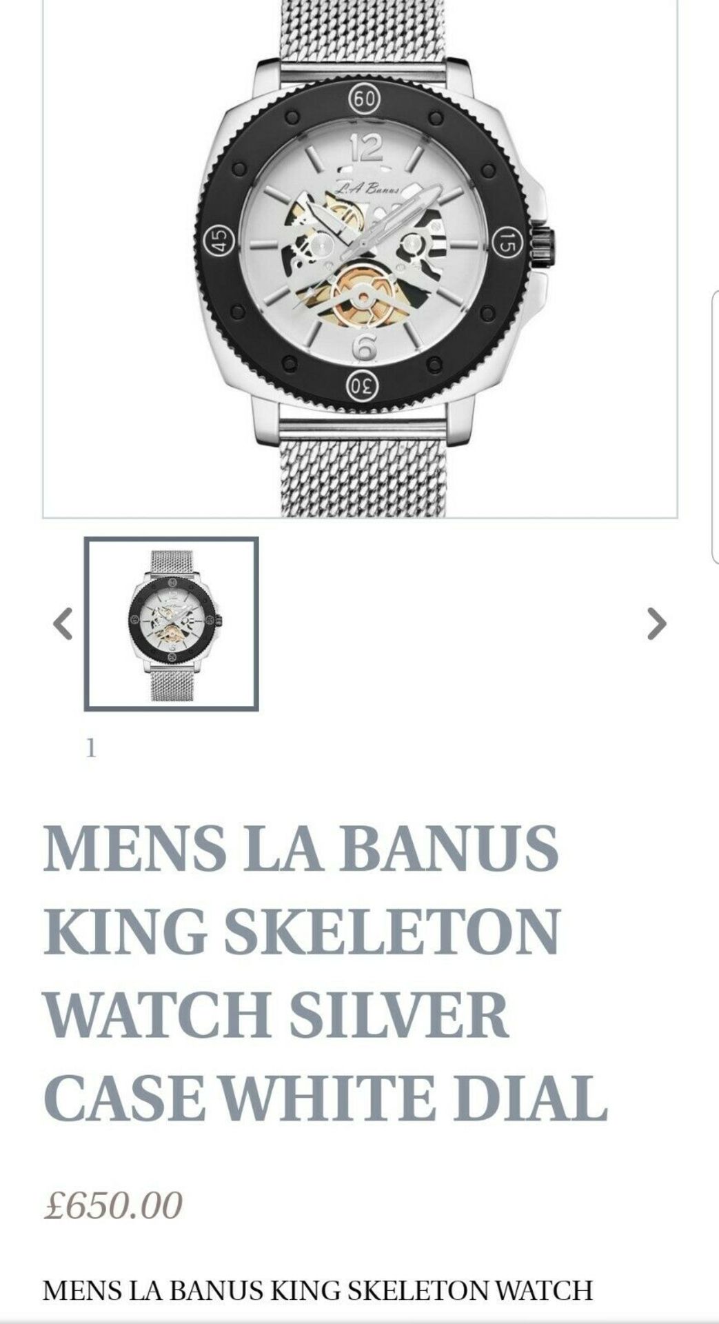Men’s La Banus King Skeleton Watch With Stainless Steel Silver And Black Colour - Image 3 of 4