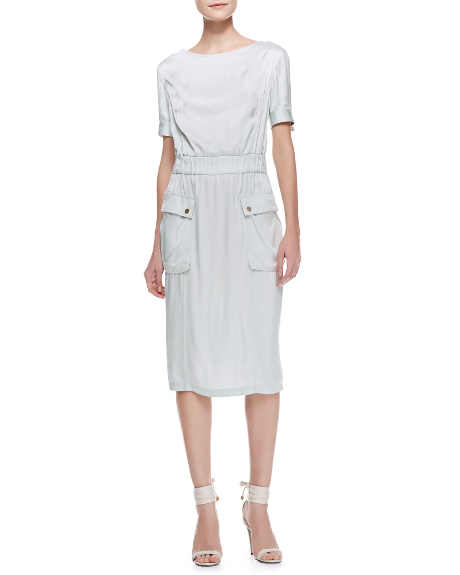 Jason Wu Satin Cargo Dress - Light Grey Uk 8 Rrp £545 - Image 3 of 4