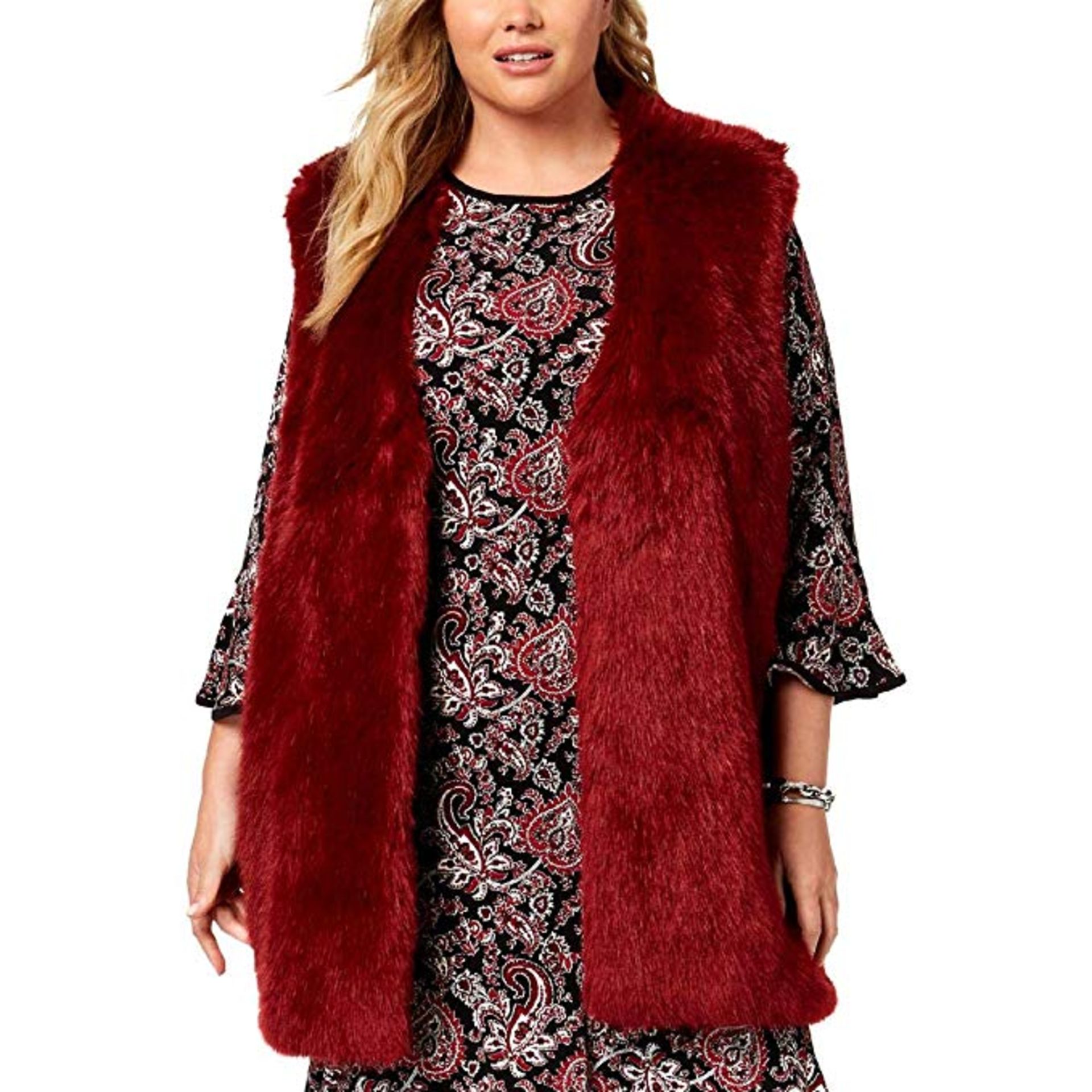 Michael Kors Women's Plus Faux Fur Mid-Length Vest Uk 24 Colour Red Rrp £144