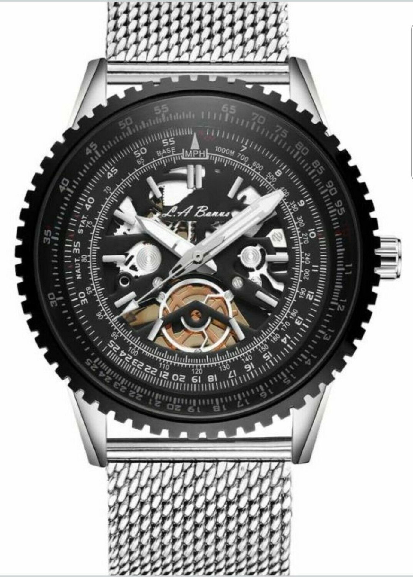 La Banus Men's Skeleton Dial Watch In Silver And Black Rrp £599 - Image 4 of 4