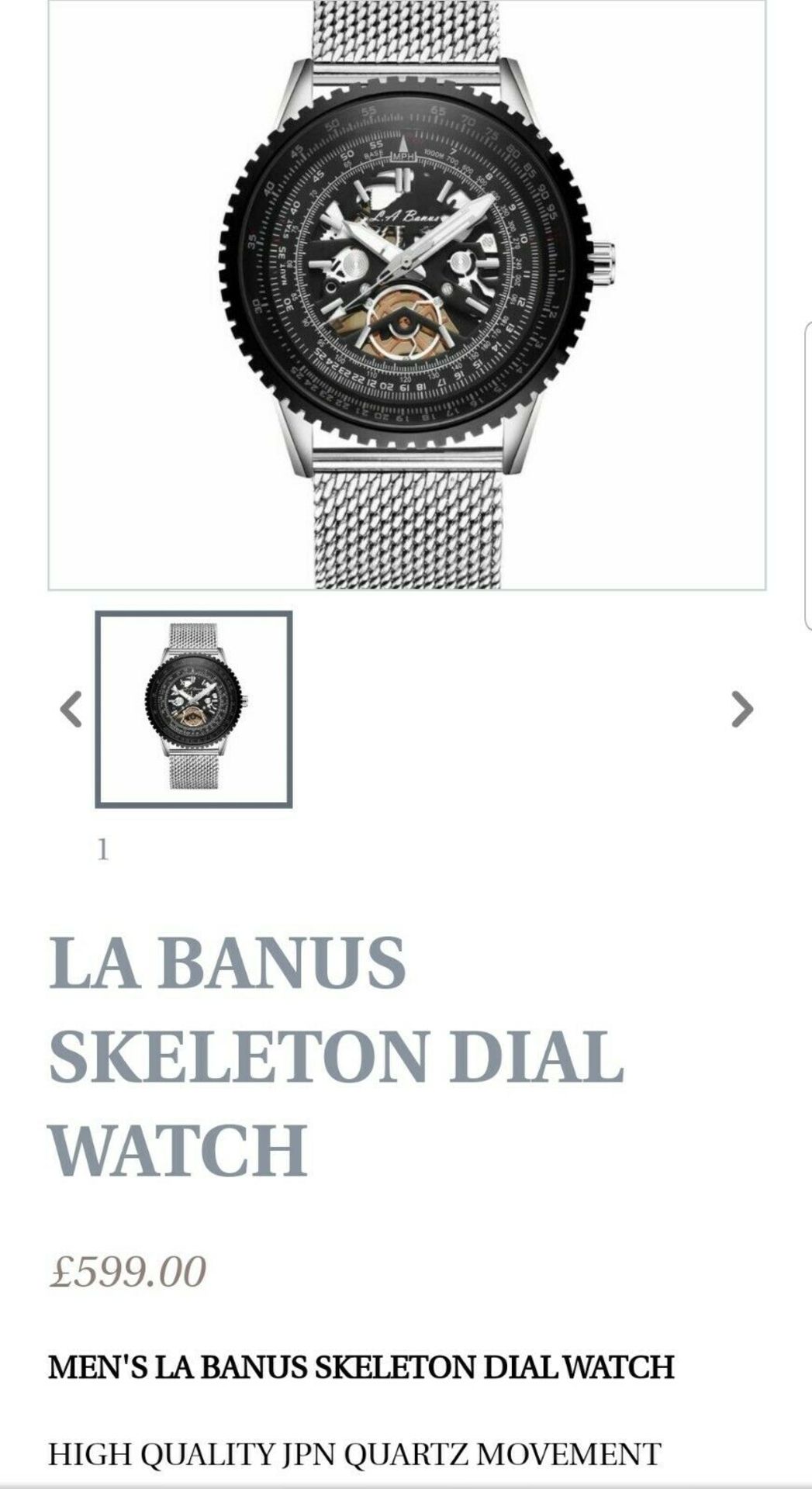 La Banus Men's Skeleton Dial Watch In Silver And Black Rrp £599 - Image 2 of 4