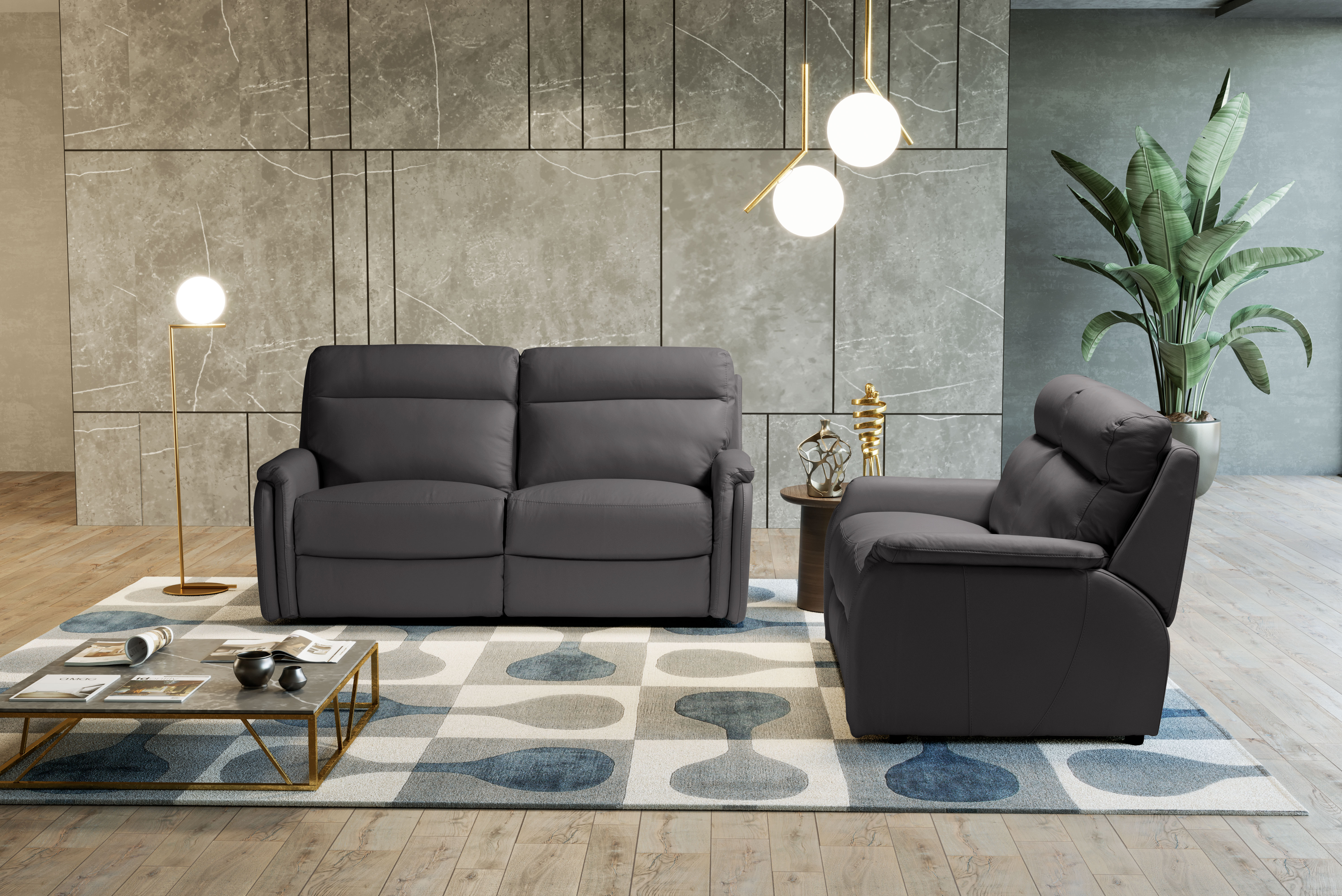 FOX Italian Leather Recliner 3 & 2 Seat Sofa - Dark Grey Grigio RRP £4802 - Image 4 of 4