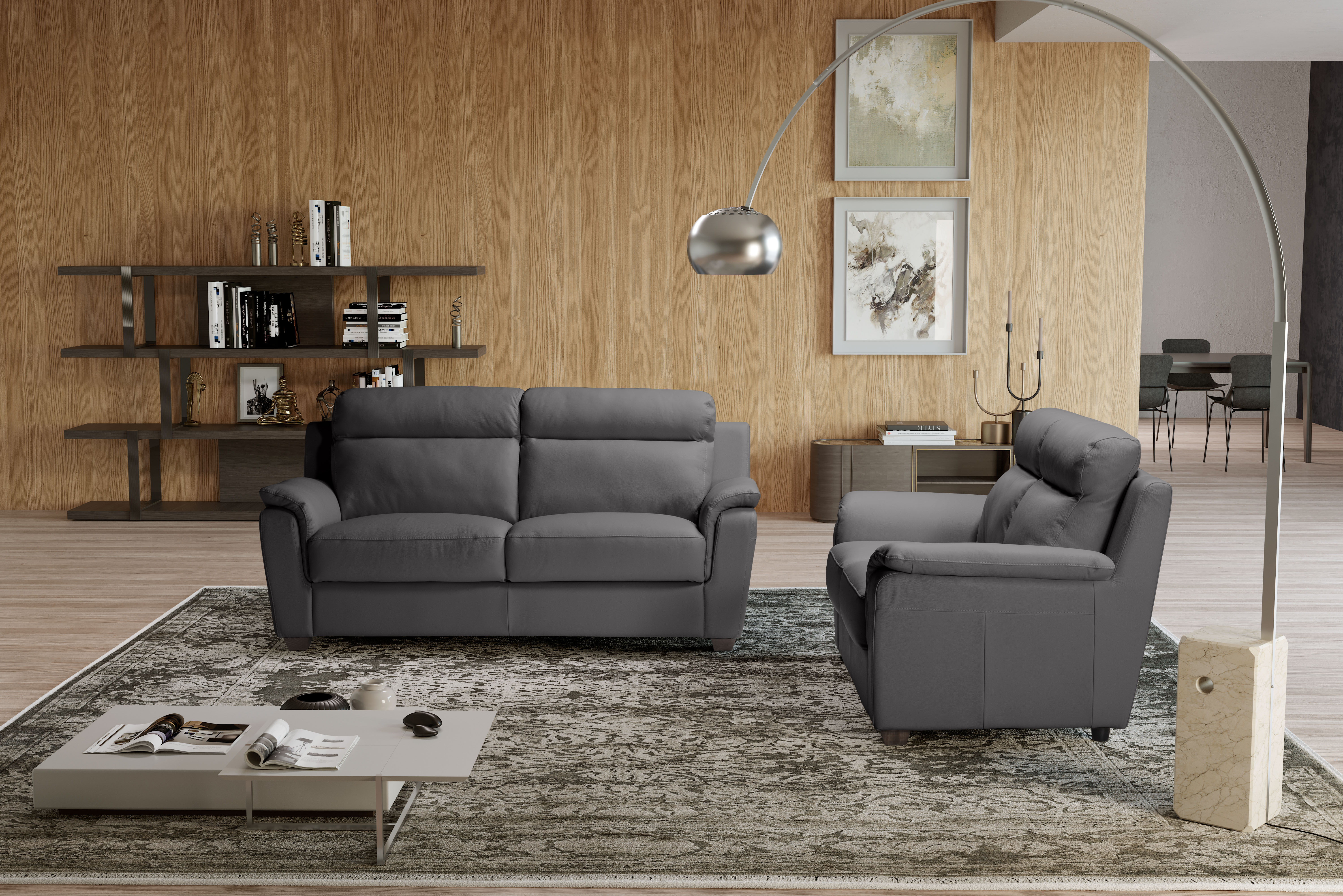 EDINA Italian Leather 3 & 2 Seat Sofa - Dark Grey Grigio RRP £3399 - Image 3 of 4