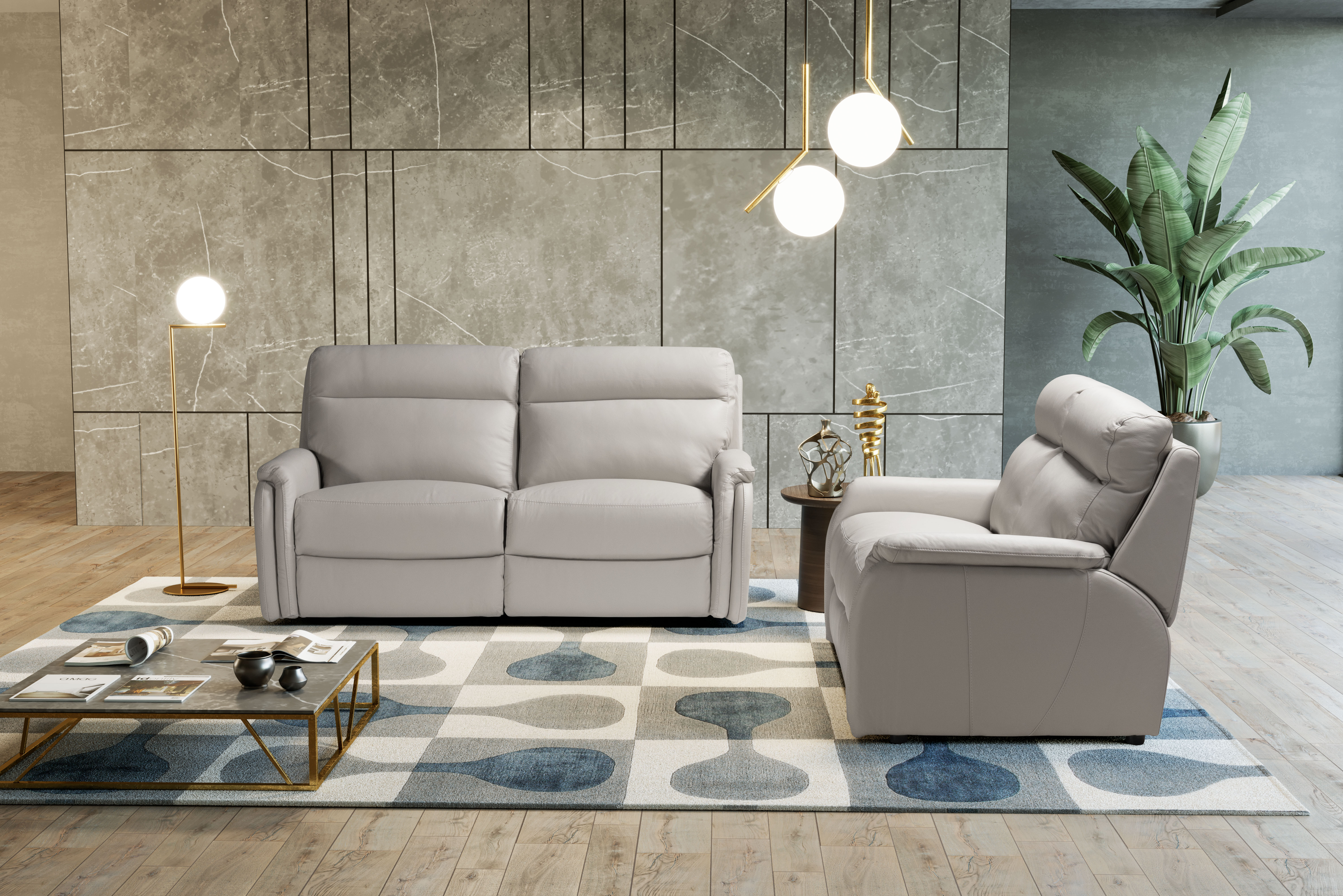 FOX Italian Leather Recliner 3 & 2 Seat Sofa by Galieri - Cenere Light Grey - Image 4 of 4