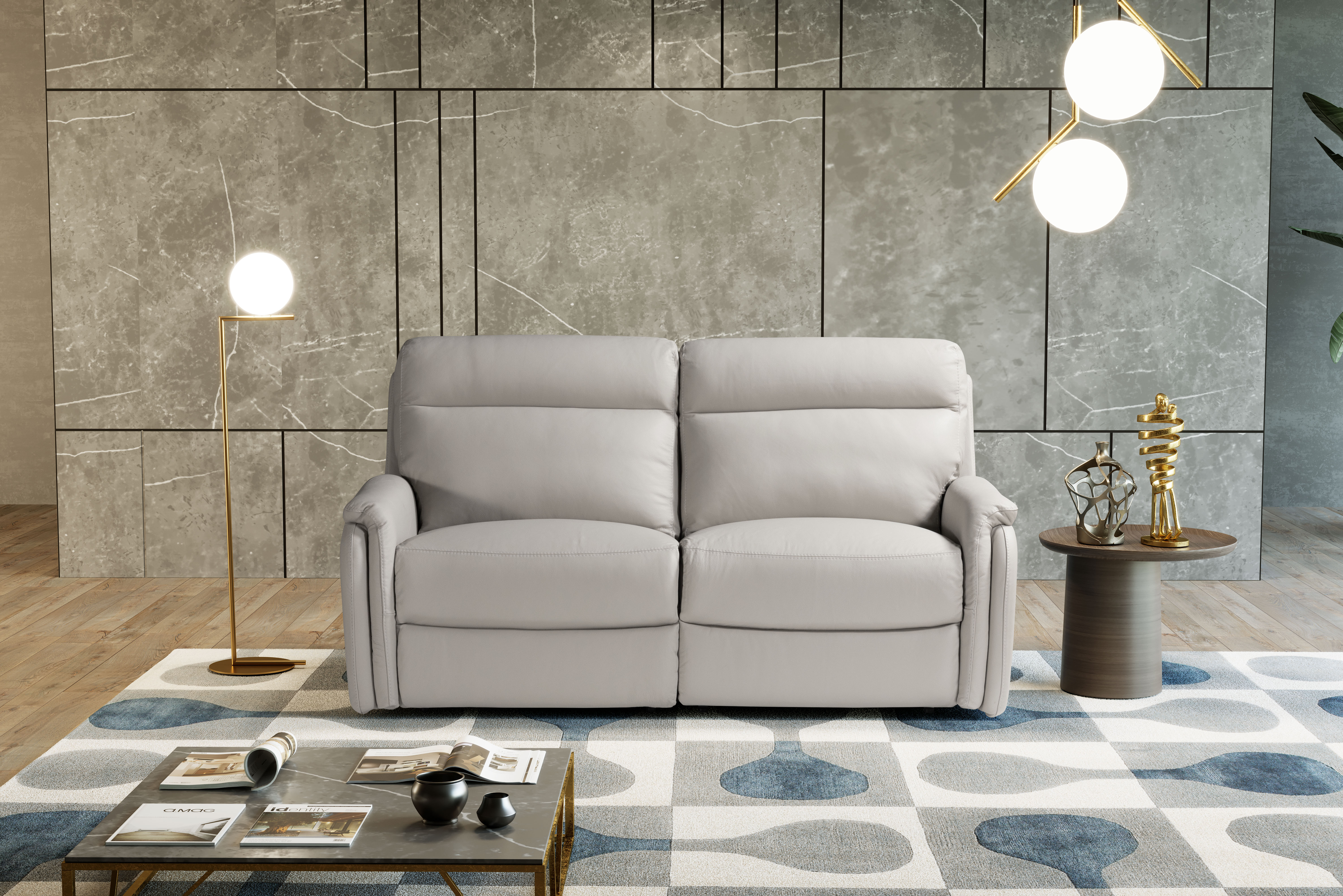 FOX Italian Leather Recliner 3 & 2 Seat Sofa by Galieri - Cenere Light Grey - Image 2 of 4