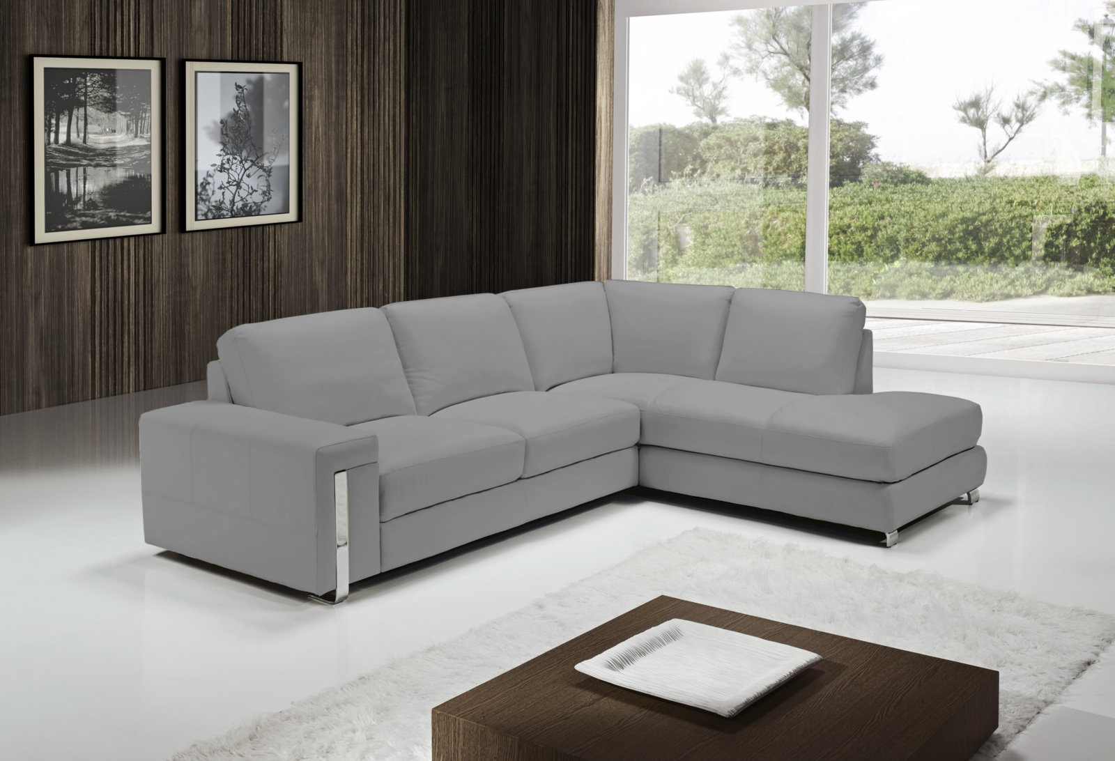 EGOISTE Corner Sofa - Light Grey Italian Leather Right Hand Chaise RRP £3499