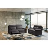 FOX Italian Leather Recliner 3 & 2 Seat Sofa - Dark Grey Grigio RRP £4803