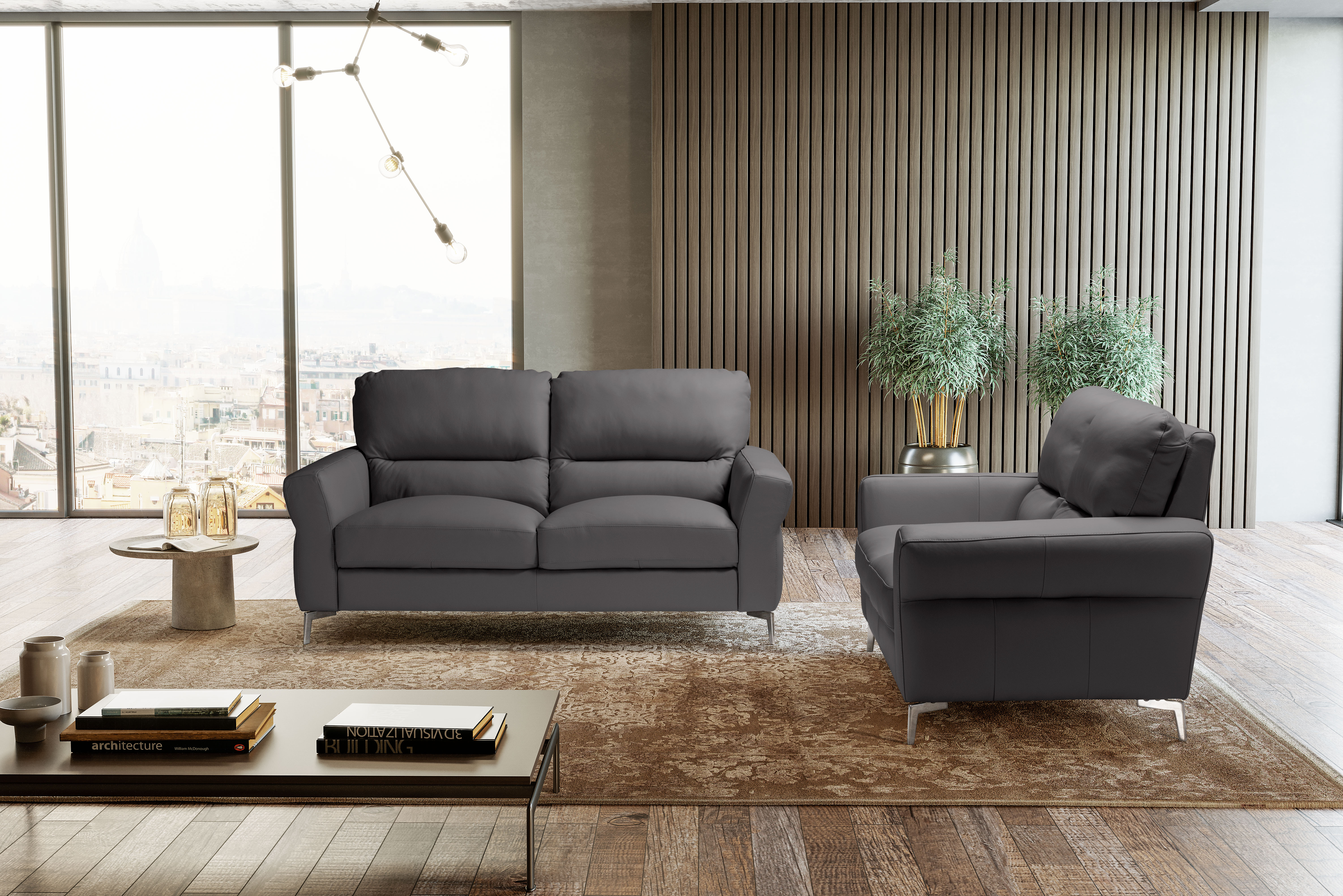 WINONA Italian Leather 3 & 2 Seat Sofas - Dark Grey Grigio RRP £3699 - Image 2 of 3