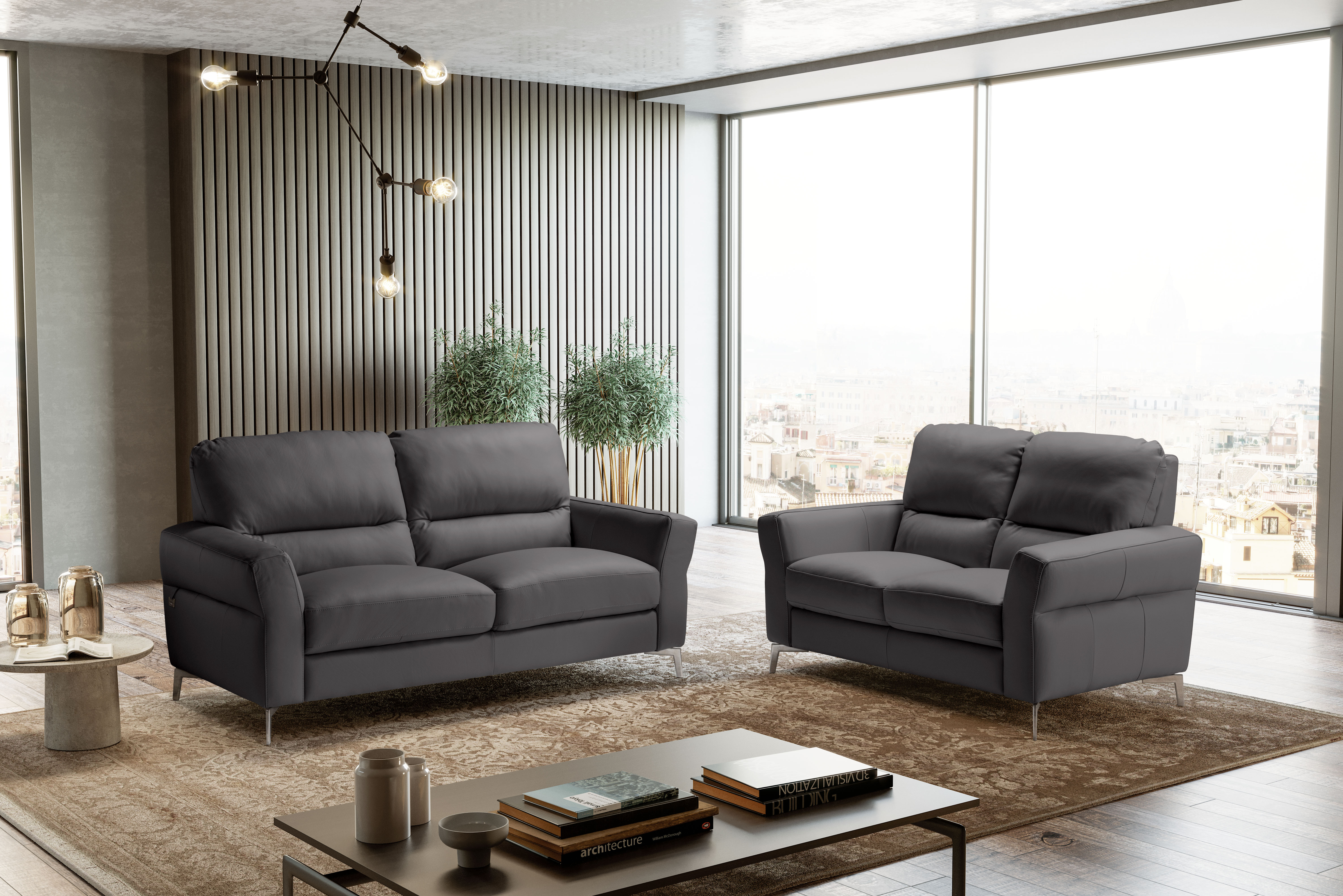 WINONA Italian Leather 3 & 2 Seat Sofas - Dark Grey Grigio RRP £3699