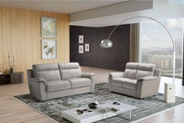 EDNA Italian Leather 3 & 2 Seat Sofas - Light Grey Cenere. RRP £3399