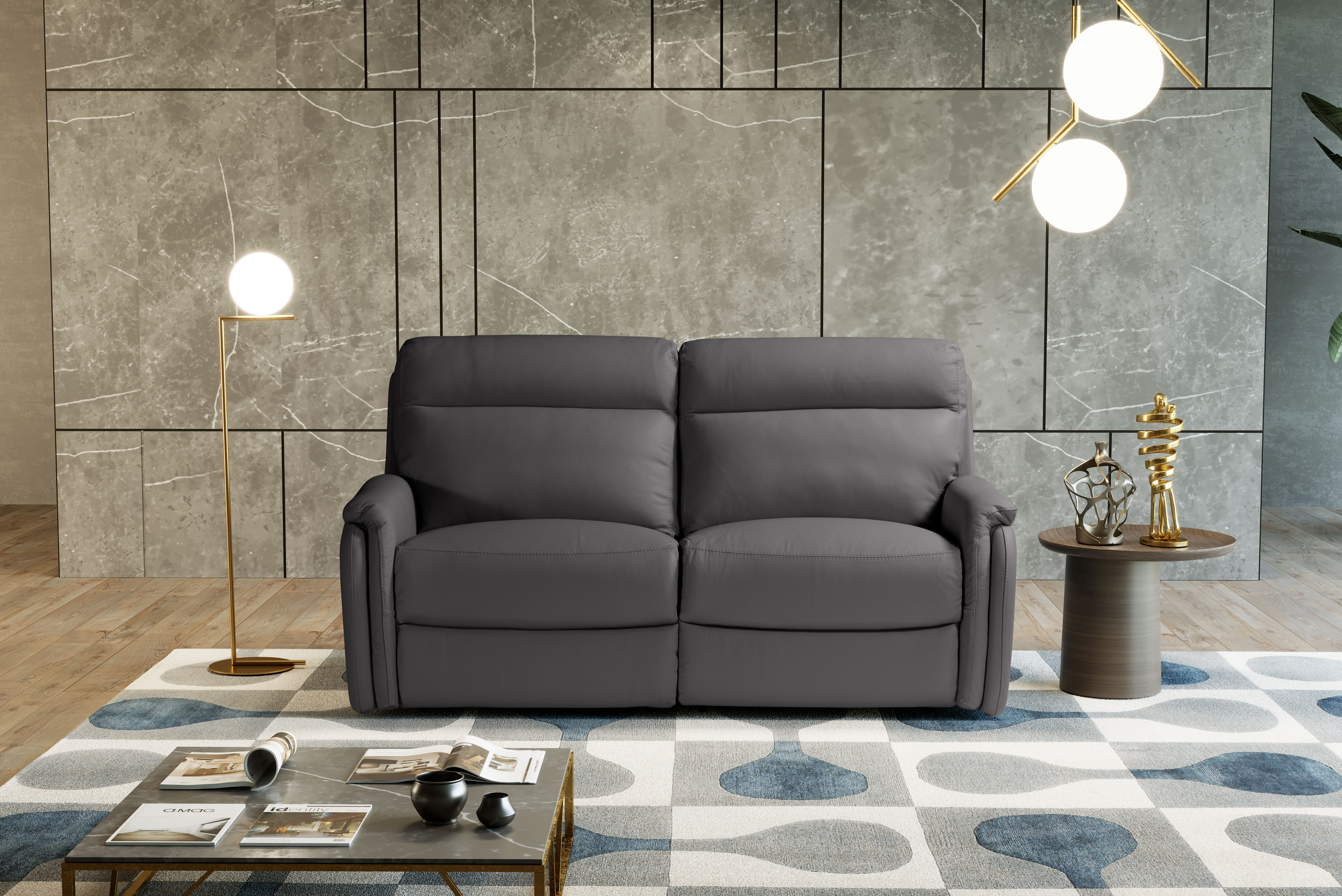 FOX Italian Leather Recliner 3 & 2 Seat Sofa - Dark Grey Grigio RRP £4802 - Image 3 of 4