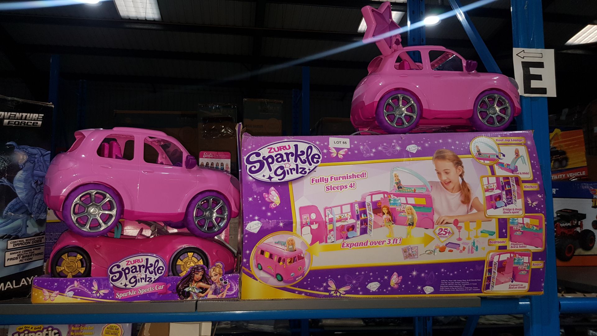 (R3E) 4 Items : 1 X Zuru Sparkle Girlz Expandable Campervan & 3 X Sparkle Girlz Cars