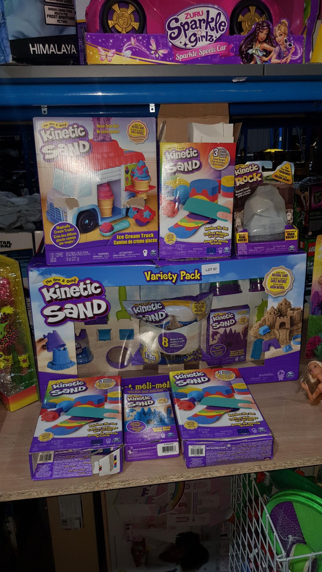 (R3E) 7 Kinetic Sand Items To Include Variety Pack, Ice Cream Truck, 3 X Rainbow Mix set, Rock & N