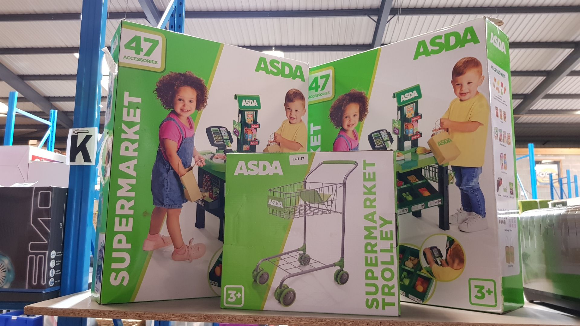 (R7J) 3 Asda Toy Items : 2 X Supermarket & 1 X Supermarket Trolly