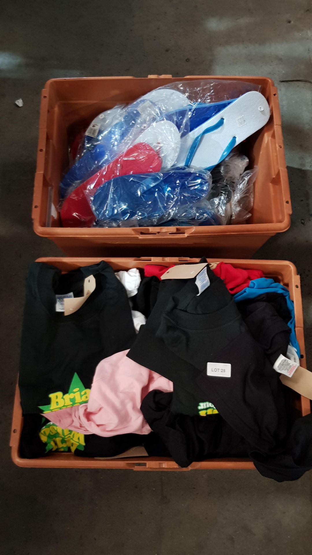 (R4E) Clothing. Contents Of 2 Boxes. A Quantity Of Mixed Style T-Shirts & Flip Flops (All New) - Image 2 of 2