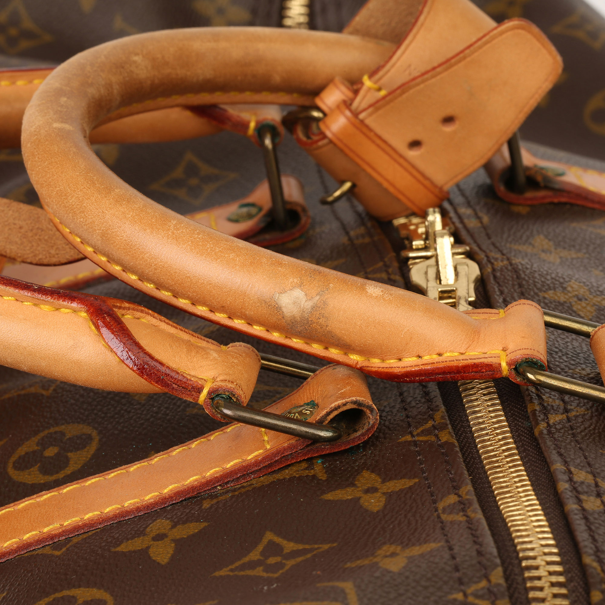 Louis Vuitton Brown Monogram Coated Canvas & Vachetta Leather Vintage Keepall 55 - Image 5 of 14