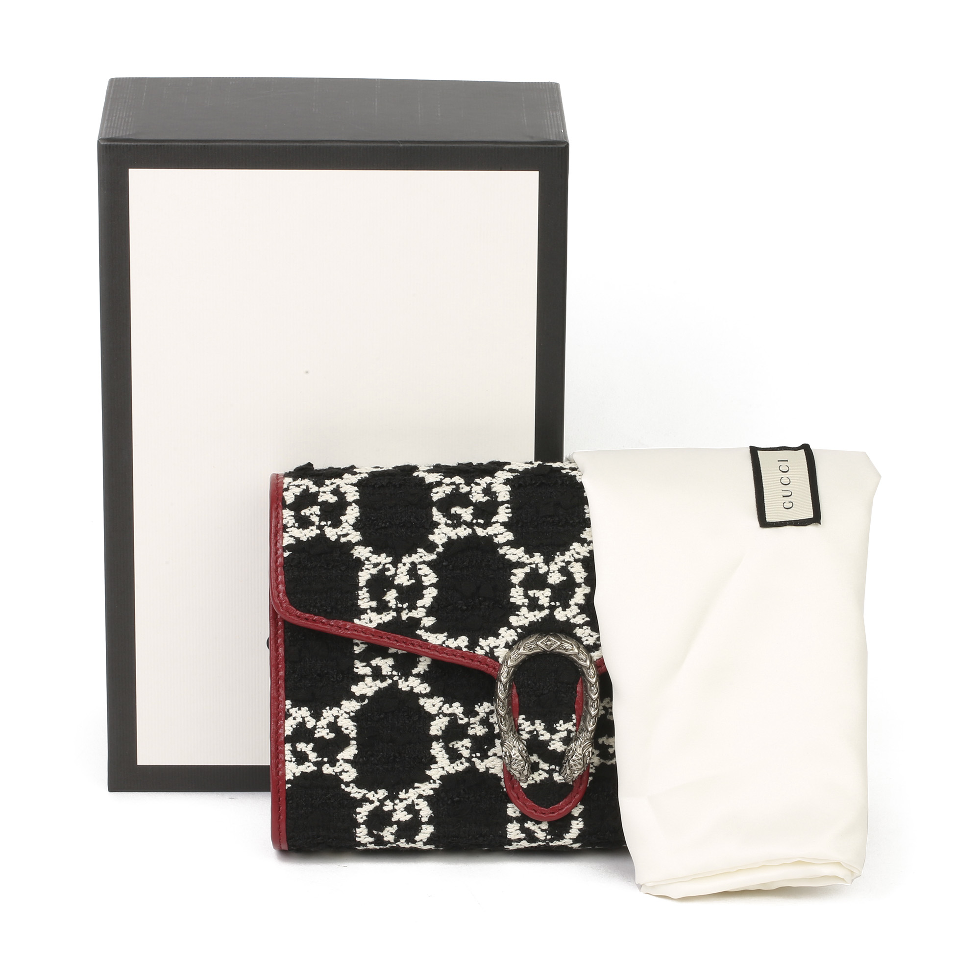 Gucci Red Calfskin & Black, White GG Tweed Dionysus Wallet-on-Chain - Image 2 of 11