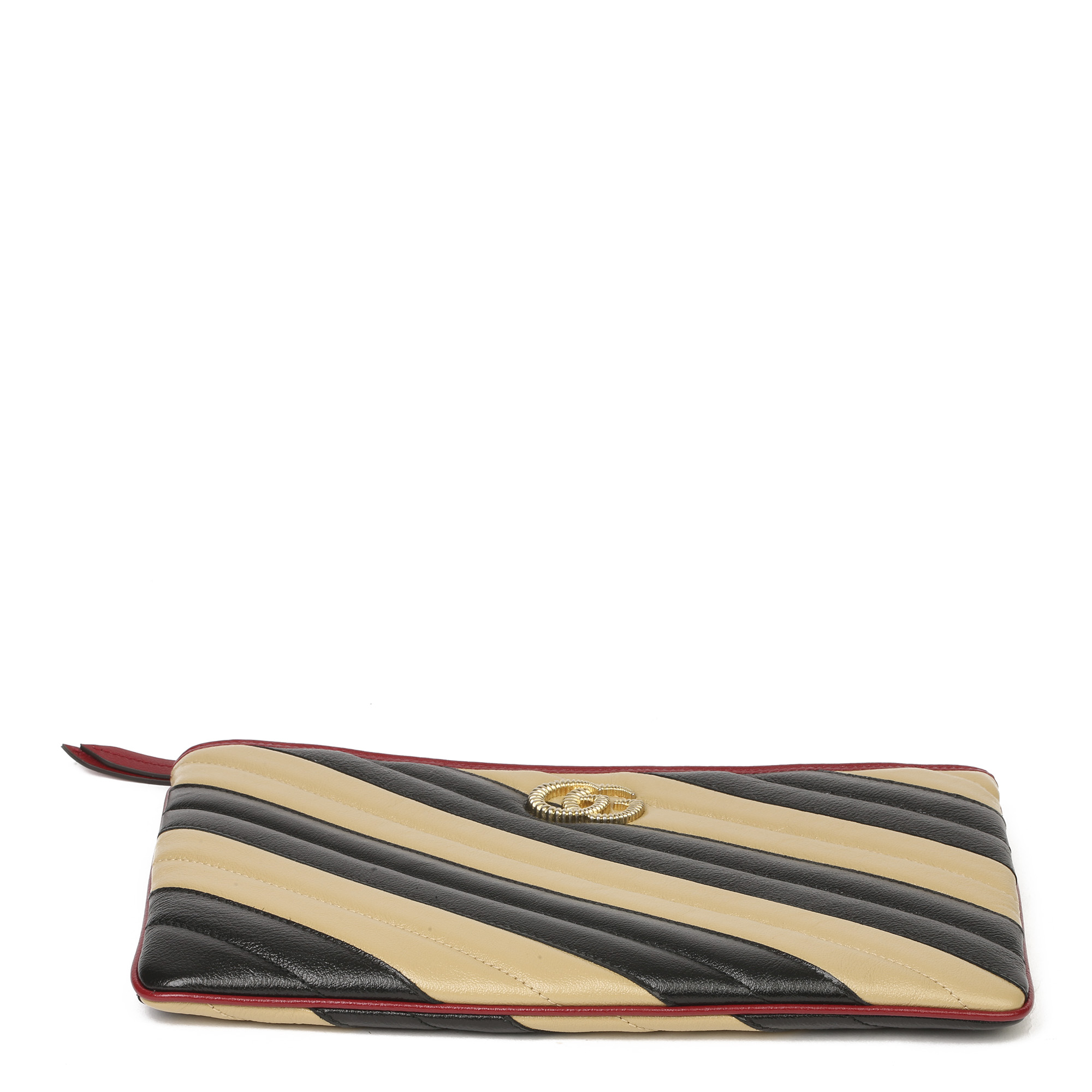 Gucci Black, Cream & Red Diagonal Quilted Aged Calfskin Leather Marmont Pouch - Image 8 of 11