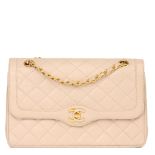 Chanel Beige Quilted Lambskin Vintage Medium Paris Limited Double Flap Bag