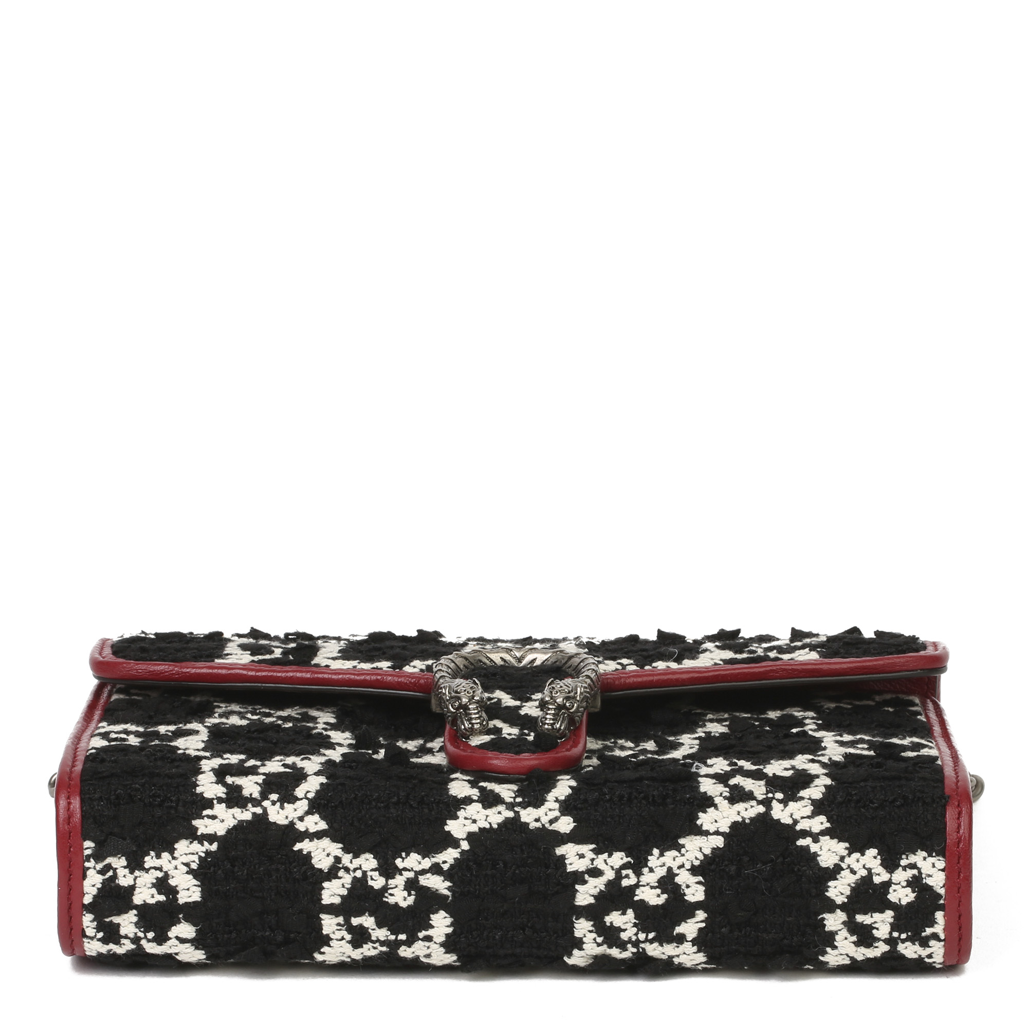 Gucci Red Calfskin & Black, White GG Tweed Dionysus Wallet-on-Chain - Image 8 of 11