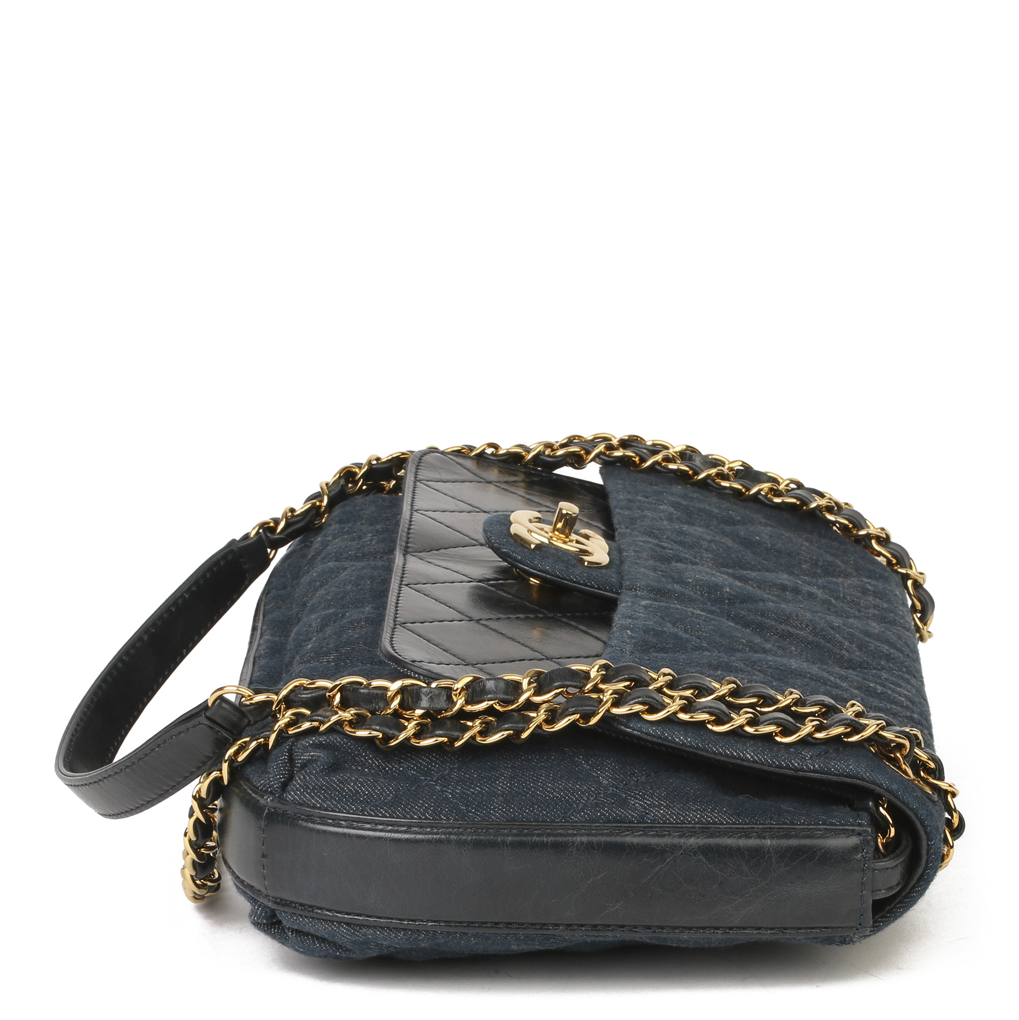 Chanel Blue Quilted Denim & Blue Calfskin Leather Single Flap Bag - Image 10 of 11