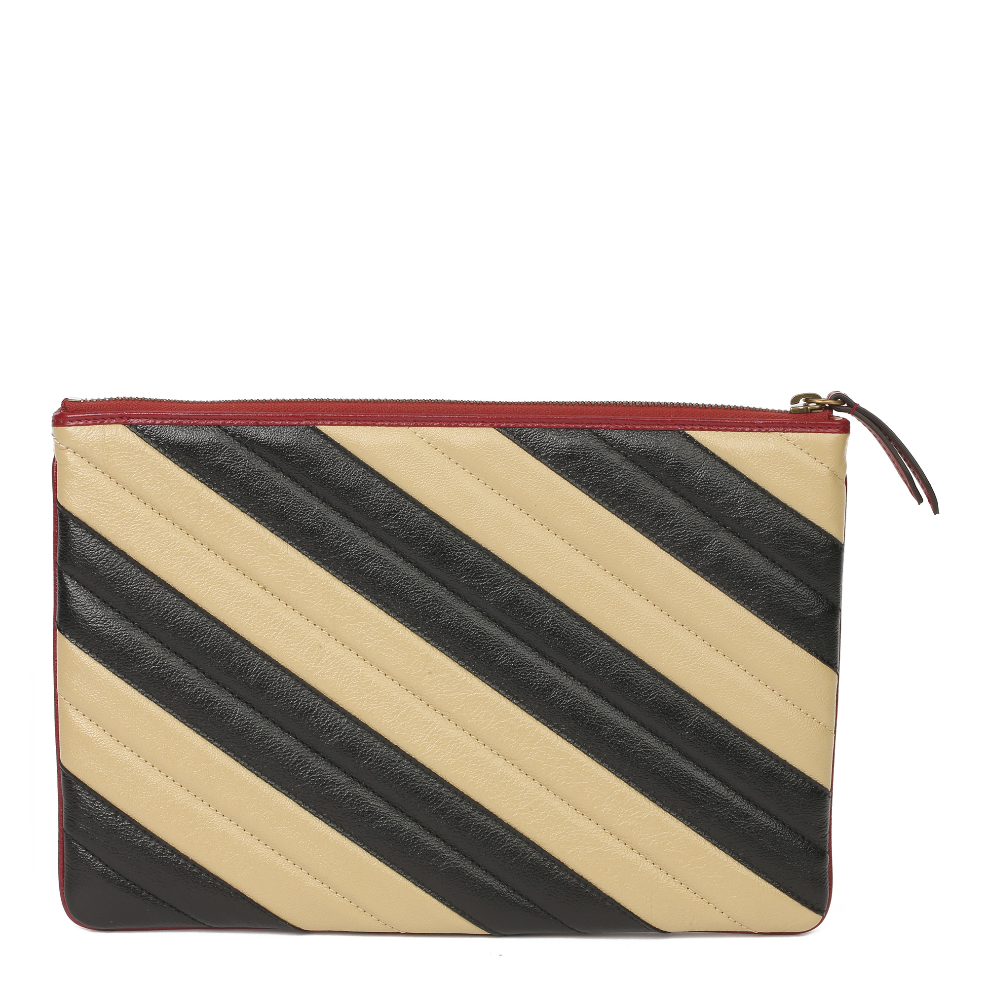 Gucci Black, Cream & Red Diagonal Quilted Aged Calfskin Leather Marmont Pouch - Image 9 of 11