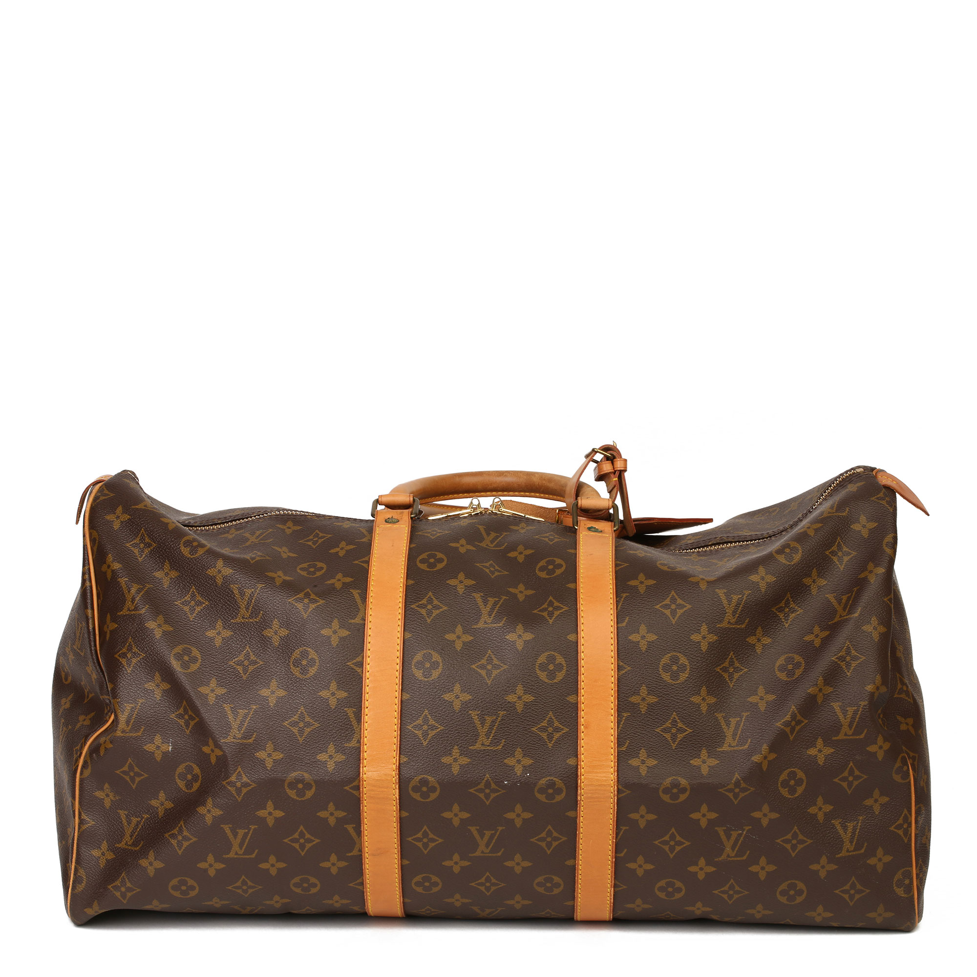 Louis Vuitton Brown Monogram Coated Canvas & Vachetta Leather Vintage Keepall 55 - Image 12 of 14