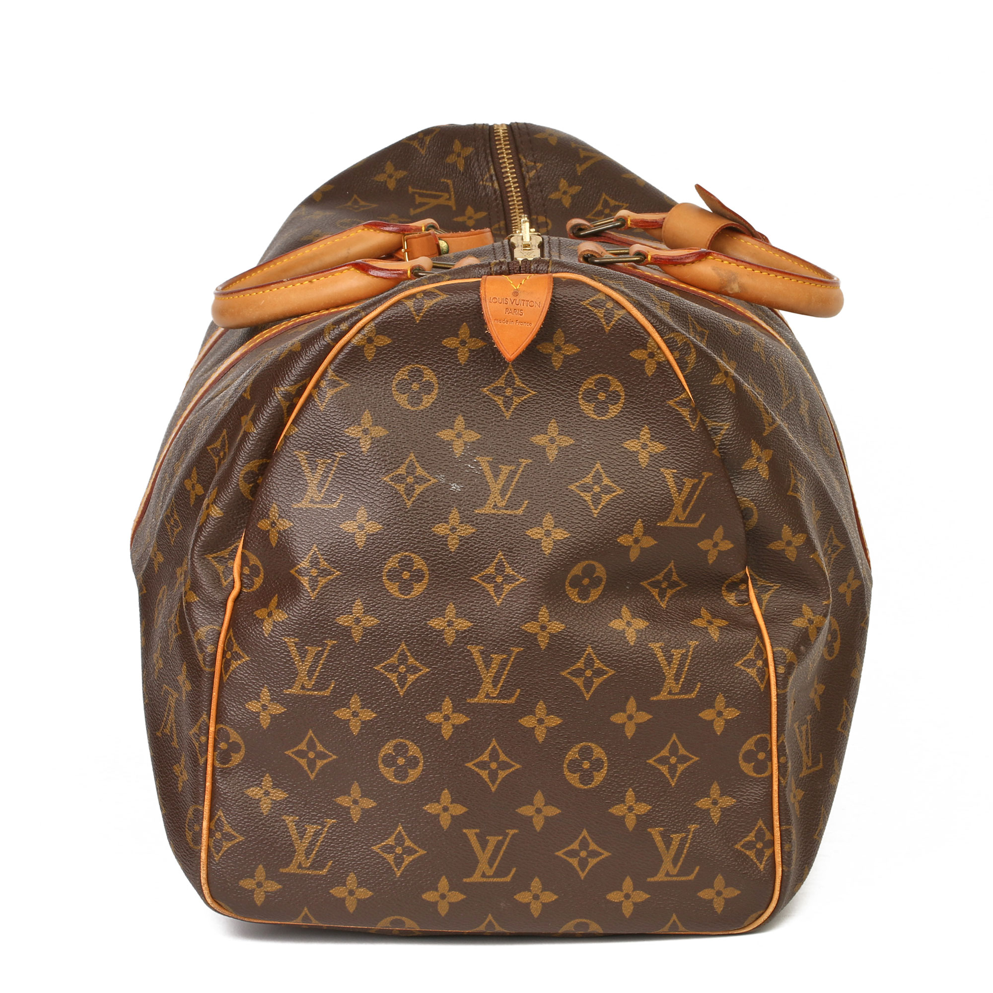 Louis Vuitton Brown Monogram Coated Canvas & Vachetta Leather Vintage Keepall 55 - Image 13 of 14
