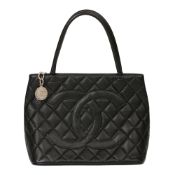 Chanel Black Quilted Caviar Leather Vintage Medallion Tote