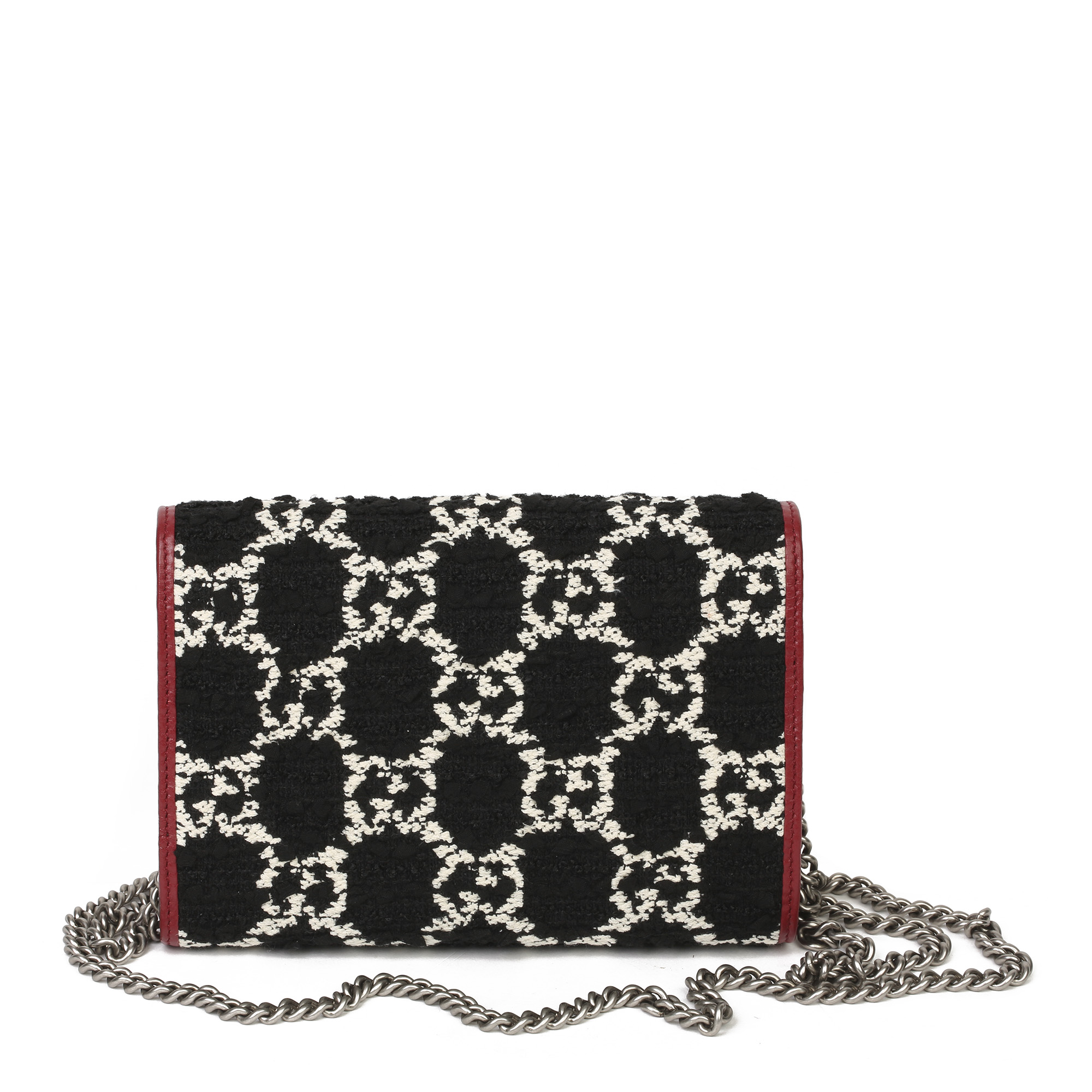 Gucci Red Calfskin & Black, White GG Tweed Dionysus Wallet-on-Chain - Image 9 of 11