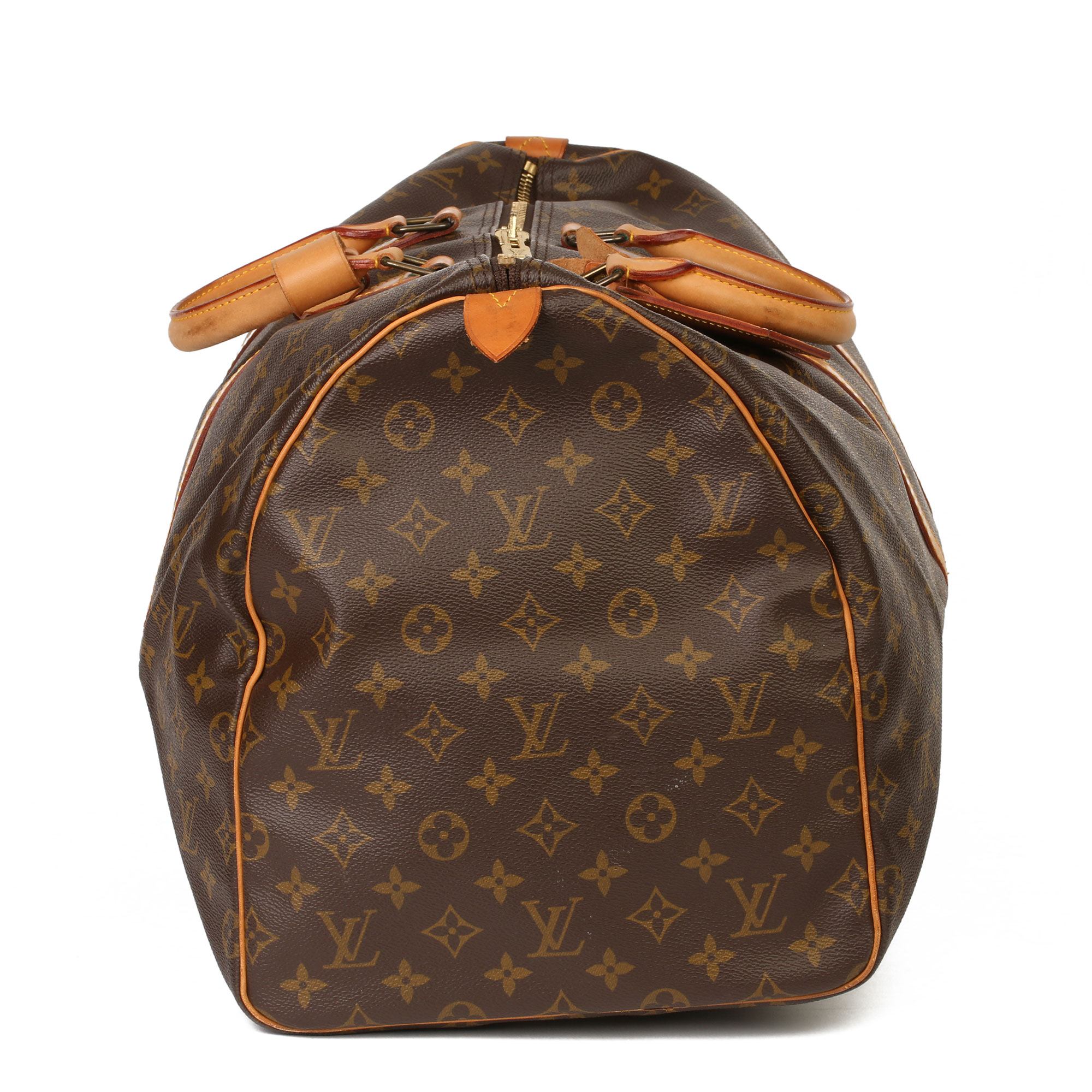 Louis Vuitton Brown Monogram Coated Canvas & Vachetta Leather Vintage Keepall 55 - Image 14 of 14