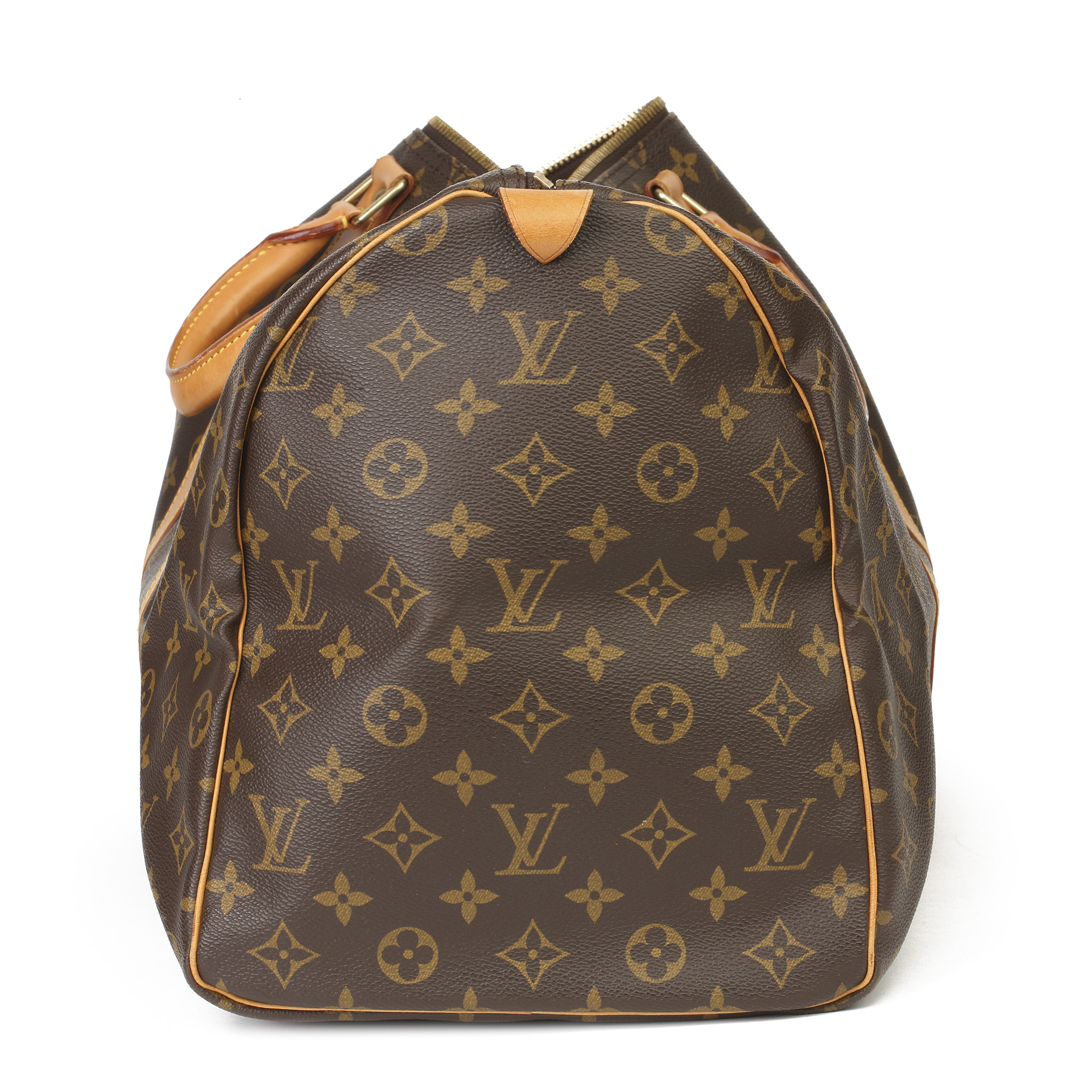 Louis Vuitton Brown Monogram Coated Canvas & Vachetta Leather Vintage Keepall 50 - Image 10 of 11