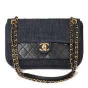 Chanel Blue Quilted Denim & Blue Calfskin Leather Single Flap Bag