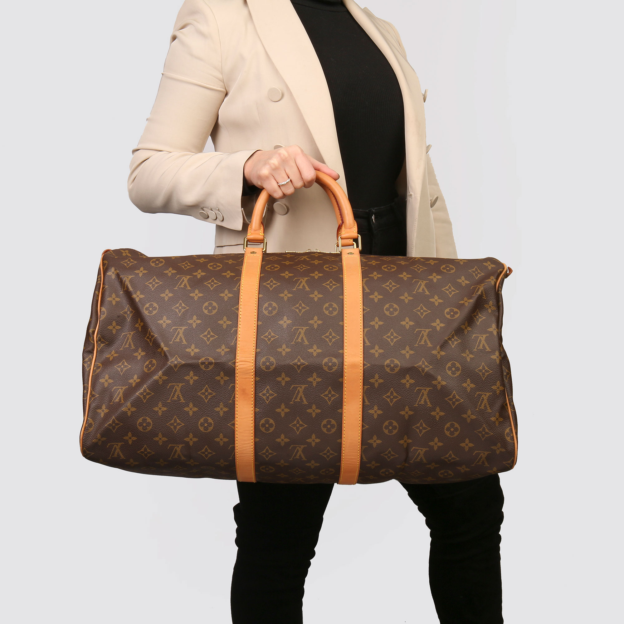 Louis Vuitton Brown Monogram Coated Canvas & Vachetta Leather Vintage Keepall 55 - Image 2 of 14