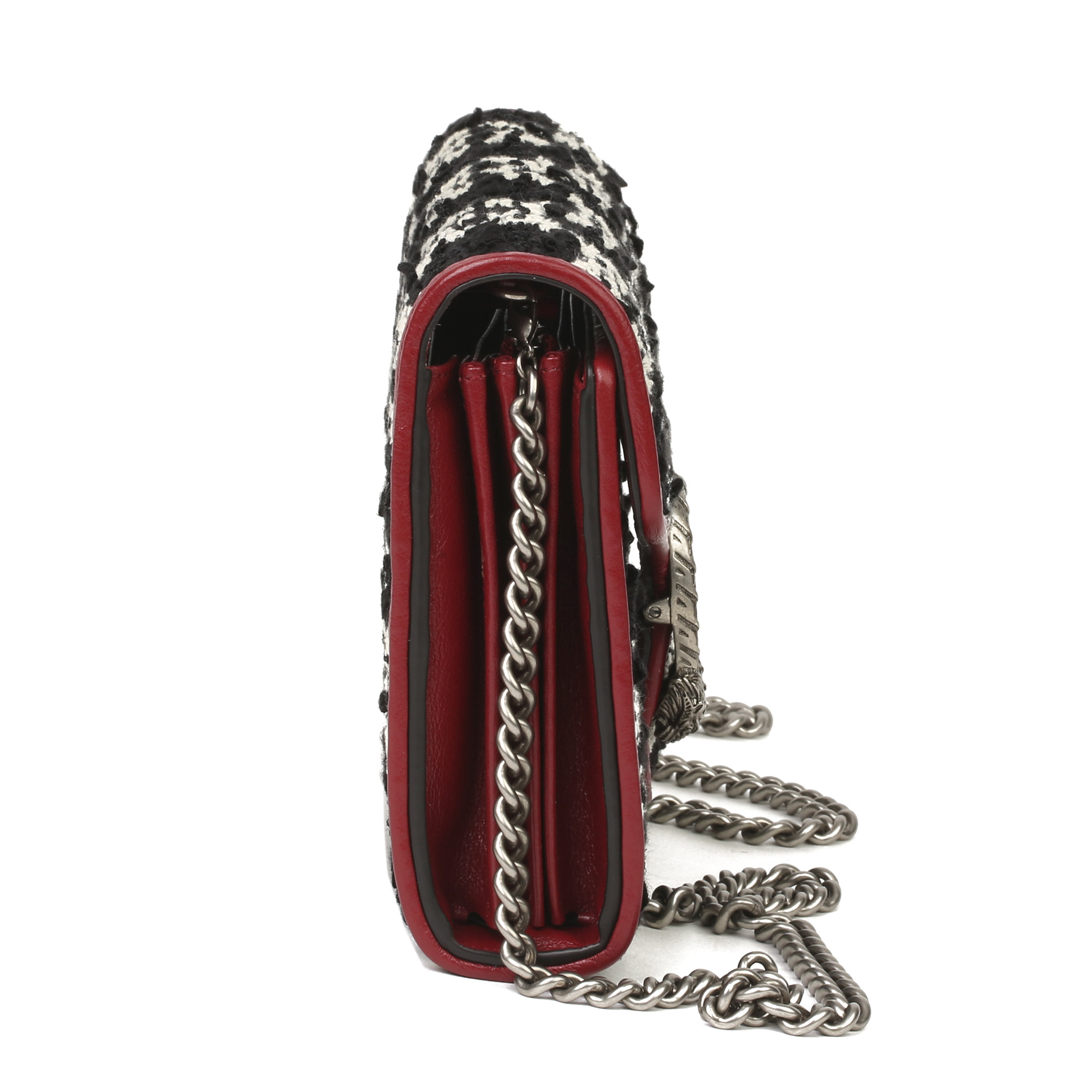 Gucci Red Calfskin & Black, White GG Tweed Dionysus Wallet-on-Chain - Image 11 of 11