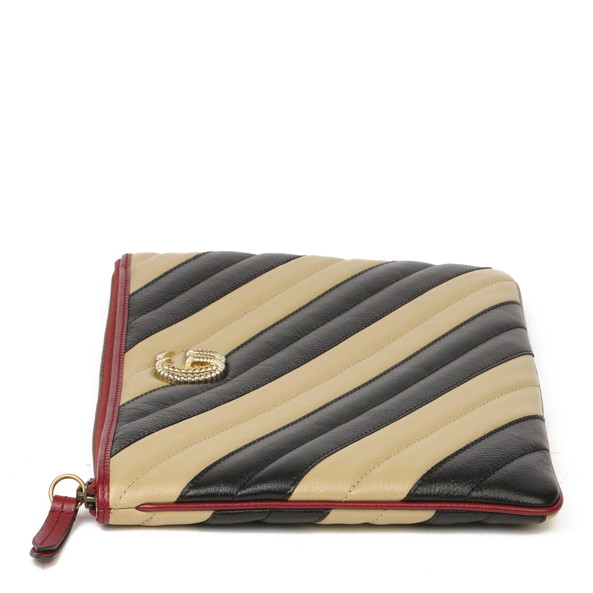 Gucci Black, Cream & Red Diagonal Quilted Aged Calfskin Leather Marmont Pouch - Image 11 of 11