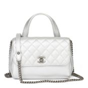 Chanel Silver Metallic Calfskin Leather Double Sided Flap Bag