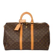 Louis Vuitton Brown Monogram Coated Canvas & Vachetta Leather Vintage Keepall 45