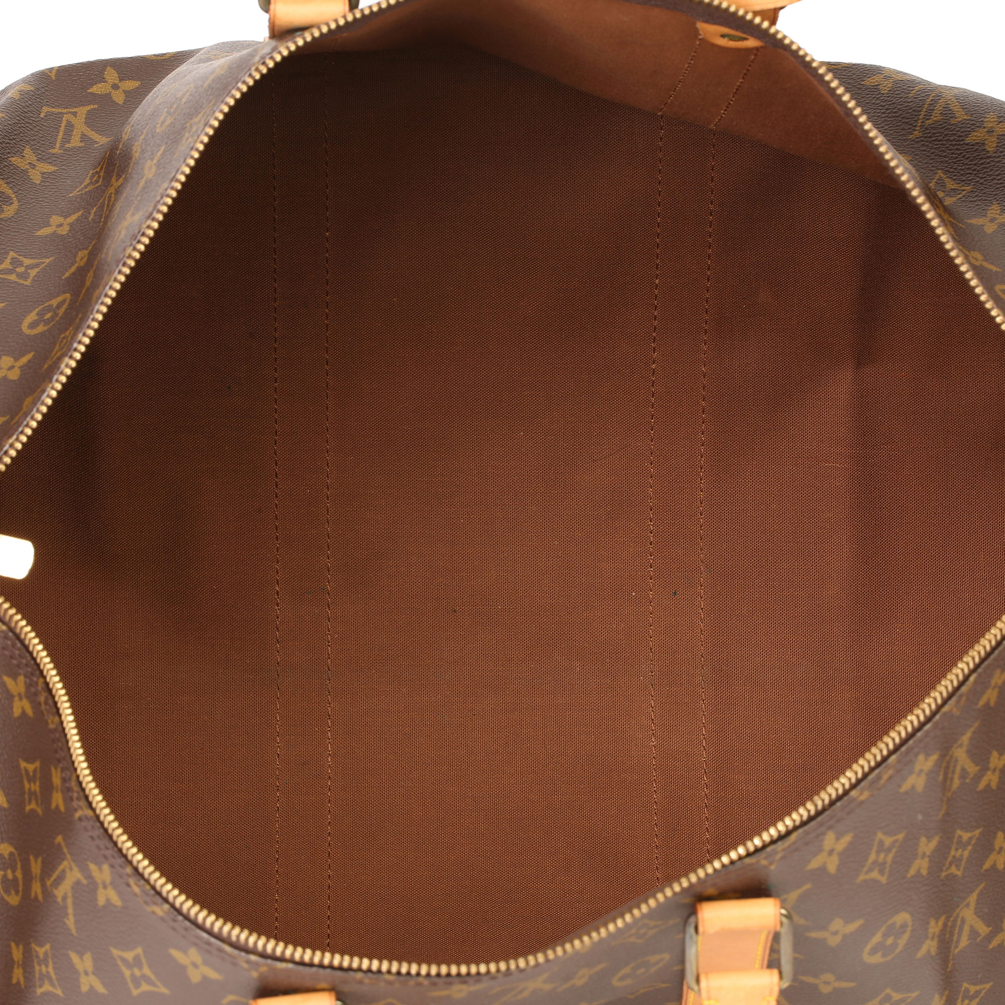 Louis Vuitton Brown Monogram Coated Canvas & Vachetta Leather Vintage Keepall 55 - Image 6 of 14