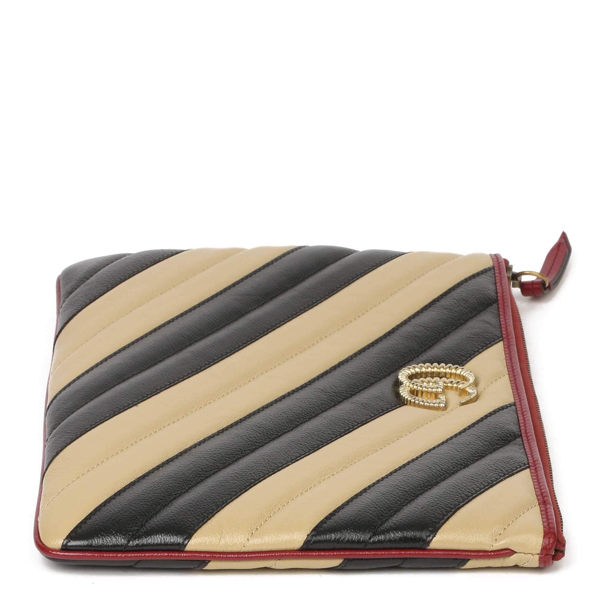 Gucci Black, Cream & Red Diagonal Quilted Aged Calfskin Leather Marmont Pouch - Image 10 of 11