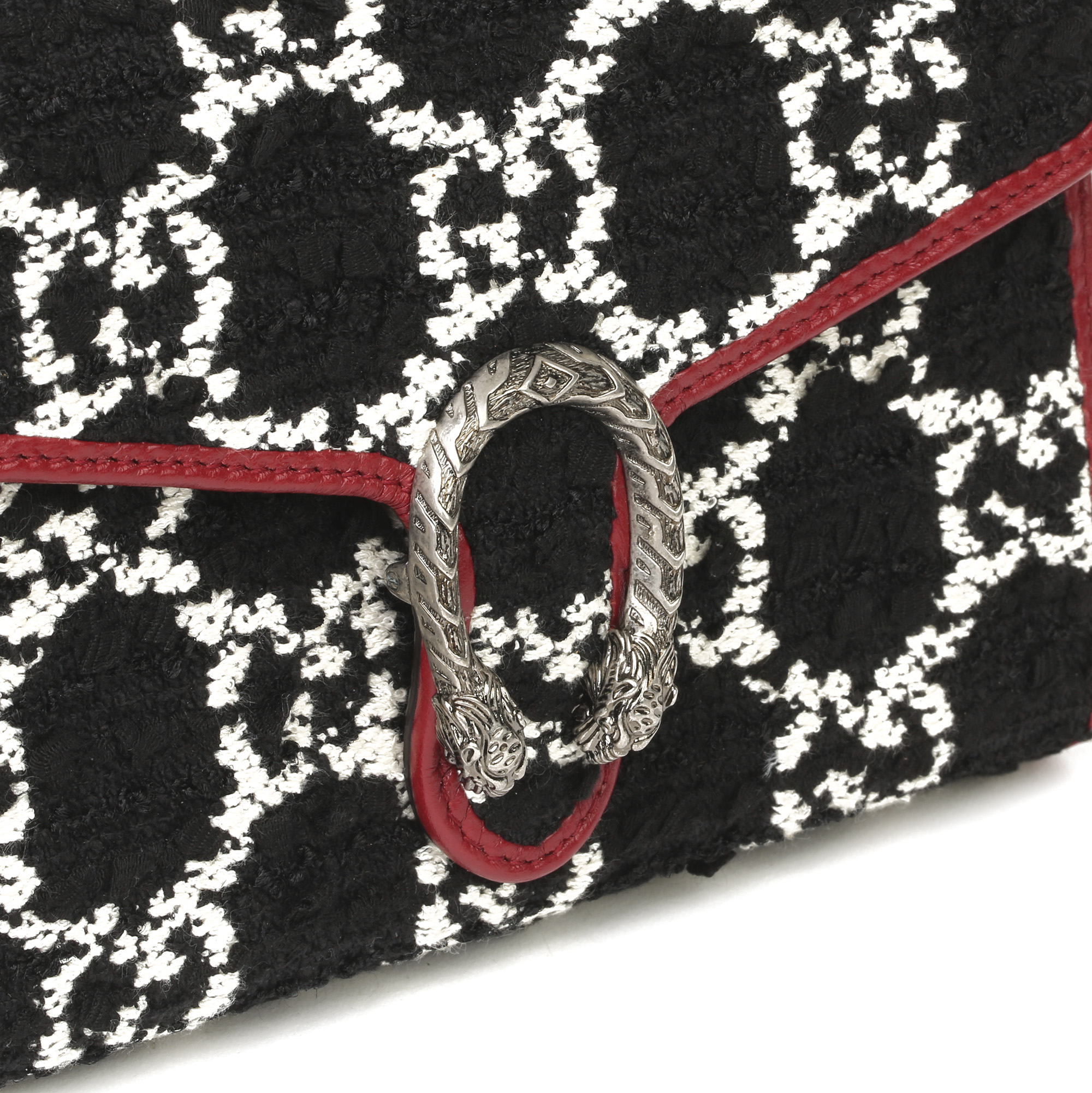 Gucci Red Calfskin & Black, White GG Tweed Dionysus Wallet-on-Chain - Image 7 of 11