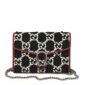 Gucci Red Calfskin & Black, White GG Tweed Dionysus Wallet-on-Chain