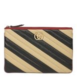 Gucci Black, Cream & Red Diagonal Quilted Aged Calfskin Leather Marmont Pouch