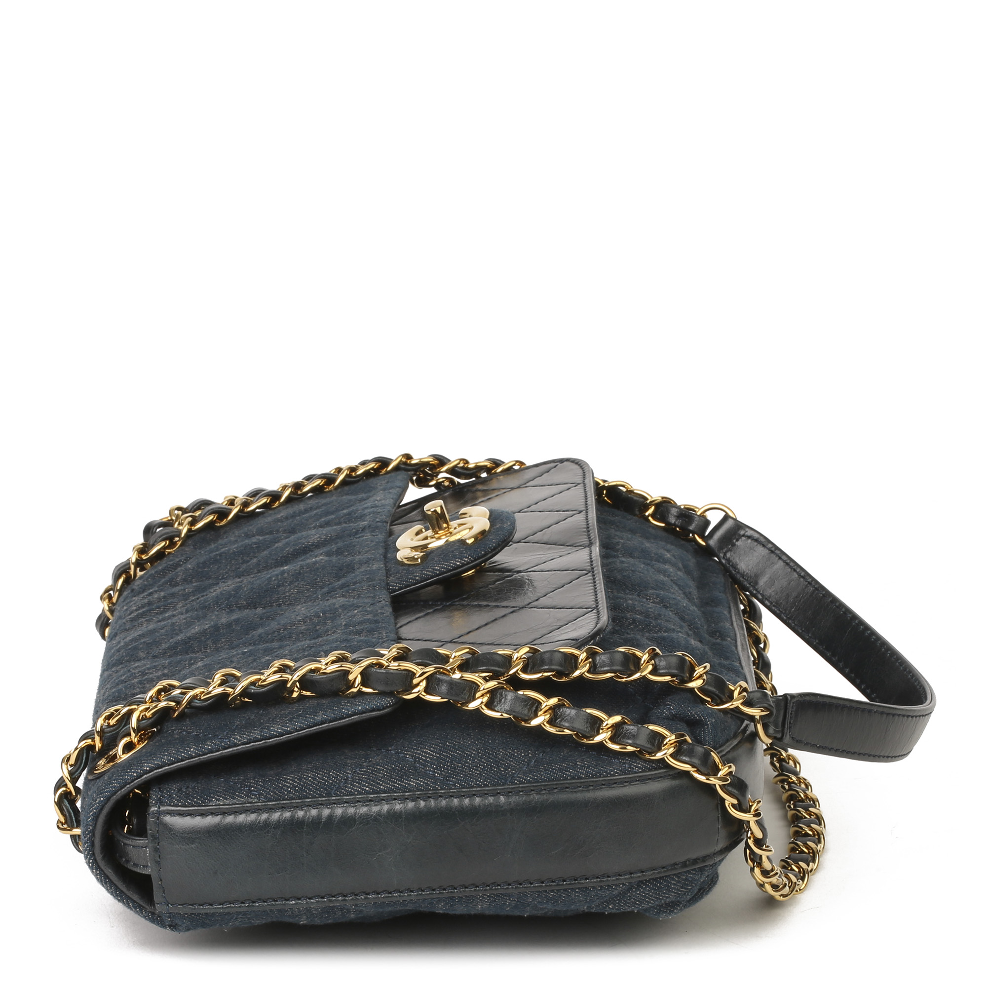 Chanel Blue Quilted Denim & Blue Calfskin Leather Single Flap Bag - Image 9 of 11