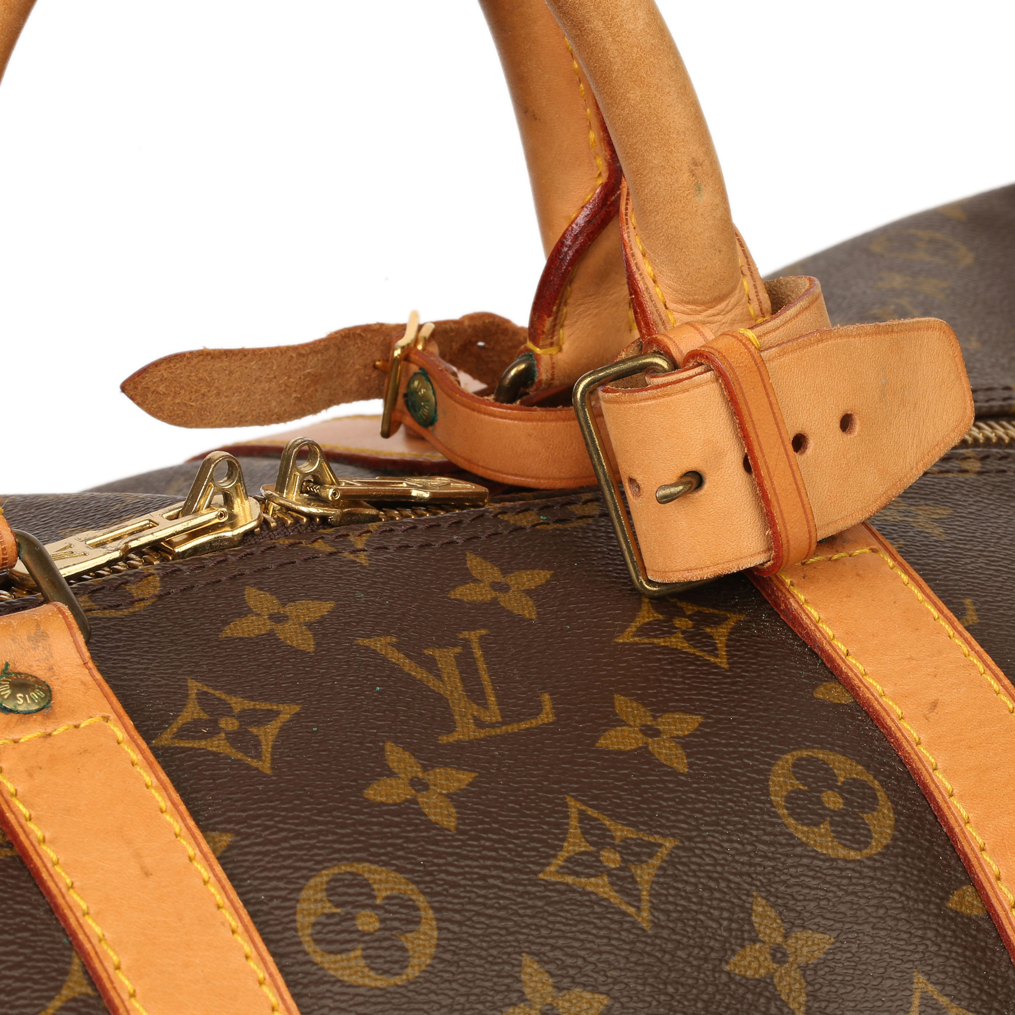 Louis Vuitton Brown Monogram Coated Canvas & Vachetta Leather Vintage Keepall 55 - Image 9 of 14