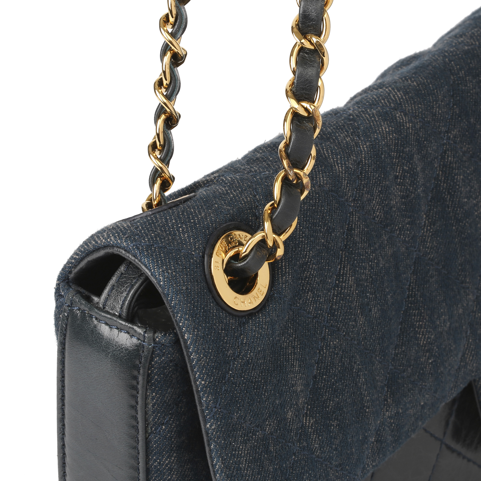 Chanel Blue Quilted Denim & Blue Calfskin Leather Single Flap Bag - Image 6 of 11